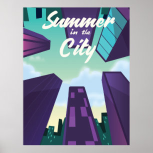 Verão no cartoon de poster da cidade.