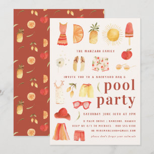 Verão Retrô   Convite para Festa na Piscina