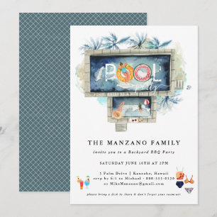 Verão Retrô Convite para Festa na Piscina