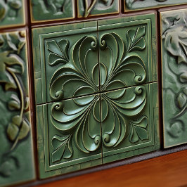 Verdant Swirls Art Nouveau Quadros de Azulejos Cer