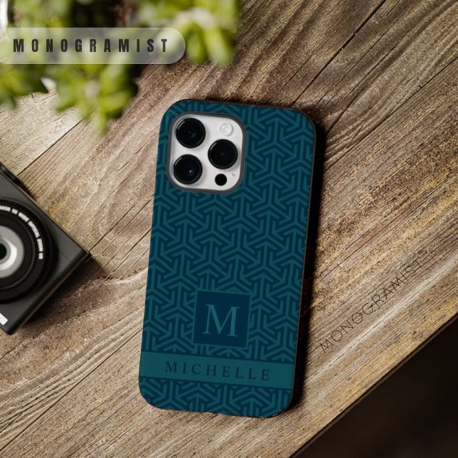 Verde Azul Escuro Personalizável, Geométrico (Customizable Dark Teal Blue Green Geometric Case-Mate iPhone Case)