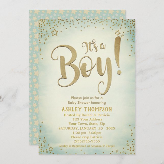 Verde bonito é um convite para Chás de fraldas das (Frente/Verso)