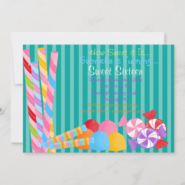 Verde Colorido Muitos Doces 16 Convite (Frente)
