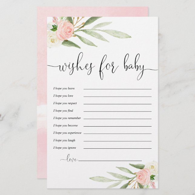 Verde cor-de-rosa Desejos para o Cartão de Menina (Frente/Verso)