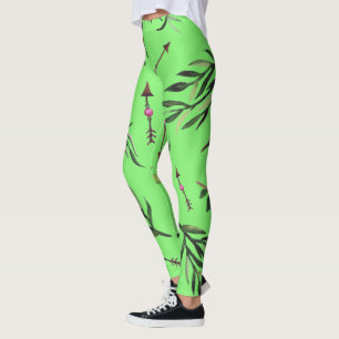 Verde-Corinto Deixa A Natureza Floral Leggings