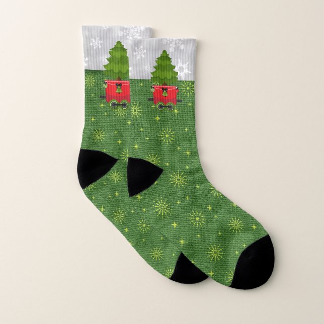 Verde de Natal com Meias de trem e árvores (Par)