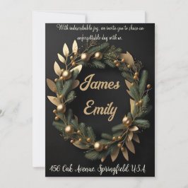 Verde dourado em Preto | Convite de casamento