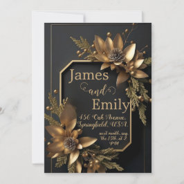 Verde dourado em Preto | Convite de casamento
