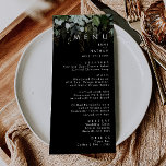 Verde e Folha Dourada | Menu Janto Casamento Negro<br><div class="desc">Nós projetamos este verde e folha de ouro | menu janto de casamento preto para completar seu simples e elegante casamento de boho. Apresenta folha de eucalipto verde e branca moderna, folhagem de fêmur, flor suculenta e folhas de folha de ouro mínimas. Esses elementos dão a sensação de uma floresta...</div>