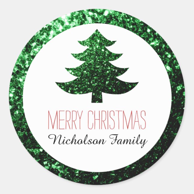Verde Escuro brilha árvore de Natal Etiqueta de pr (Frente)