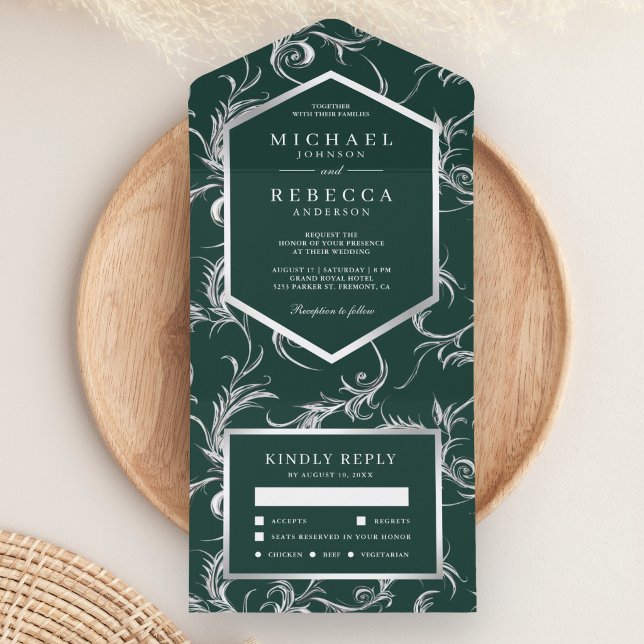 Verde Esmeralda Prata Folha de Flores Casamento (Criador carregado)