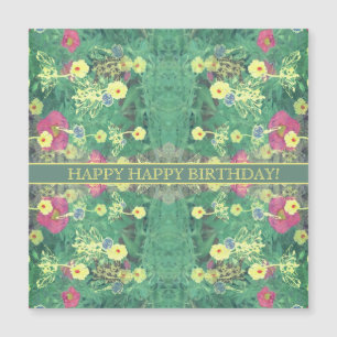 Verde Floral "Feliz Aniversário!" Cartão Magnético