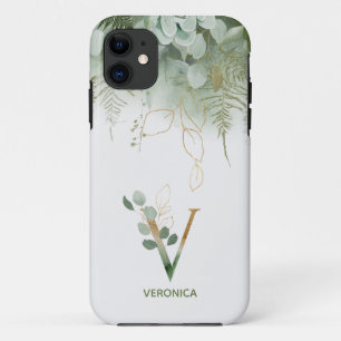 Verde Floral - Letra V Maiúscula capas de iphone
