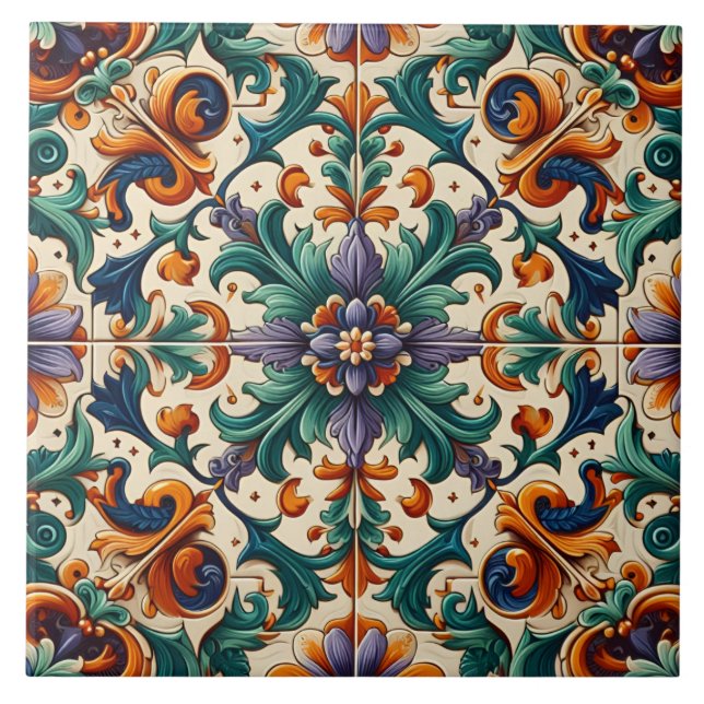 Verde Laranja Roxo Português Azulejos Azulejos Art (Frente)