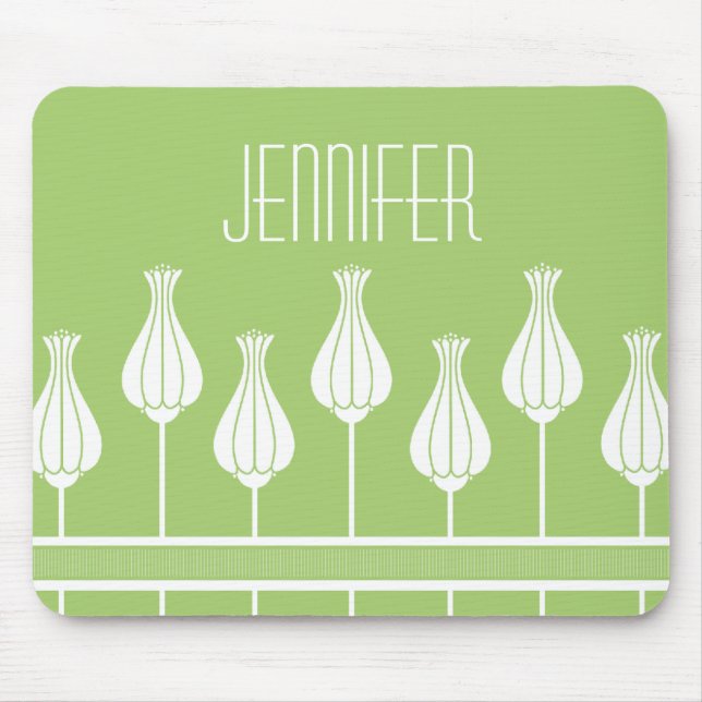 Verde limão Art Deco Floral Mousepad (Frente)