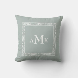 Verde menta Greek Key Almofada de lançamento mon
