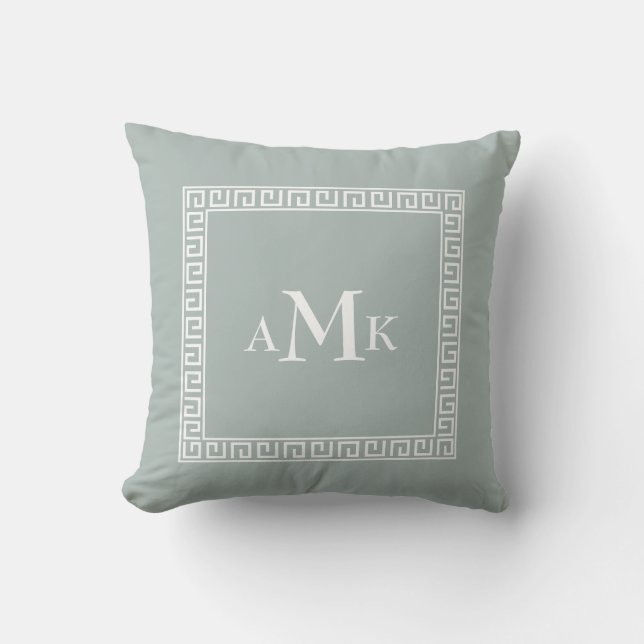 Verde menta Greek Key | Almofada de lançamento mon (Frente)