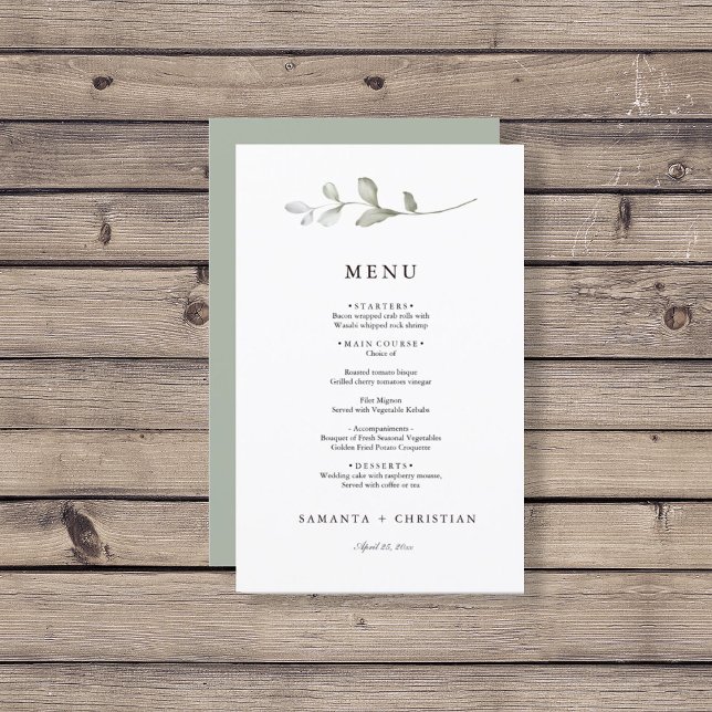Verde minimalista | Menu de Casamento Botânico (Criador carregado)