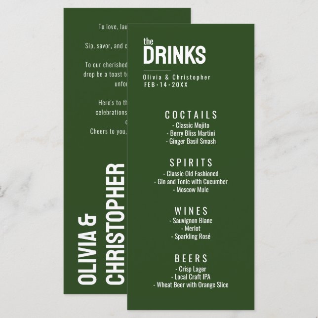 Verde O menu Bebidas com texto Mínimo Negrito (Frente/Verso)