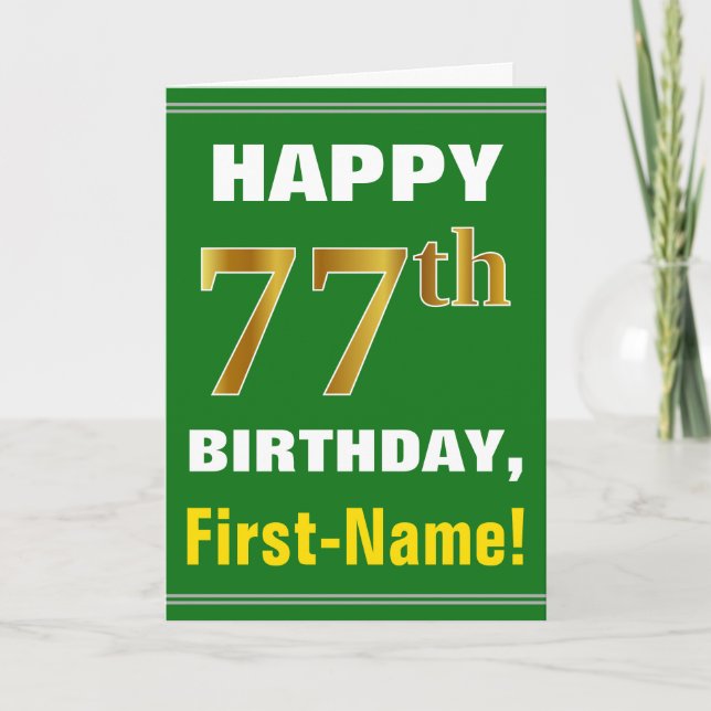 Verde, preto, Dourado 77.º aniversário com cartão  (Frente)