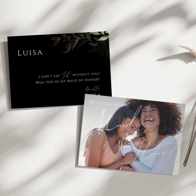 Verde Preto e Dourado Foto Dama de Honra Cartão (Criador carregado)