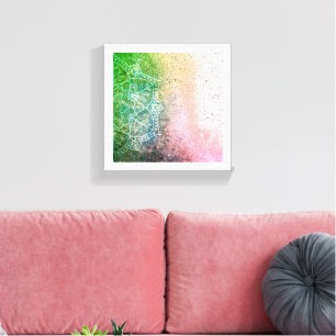 Verde rosa Mandala Boho Canvas Wall Art