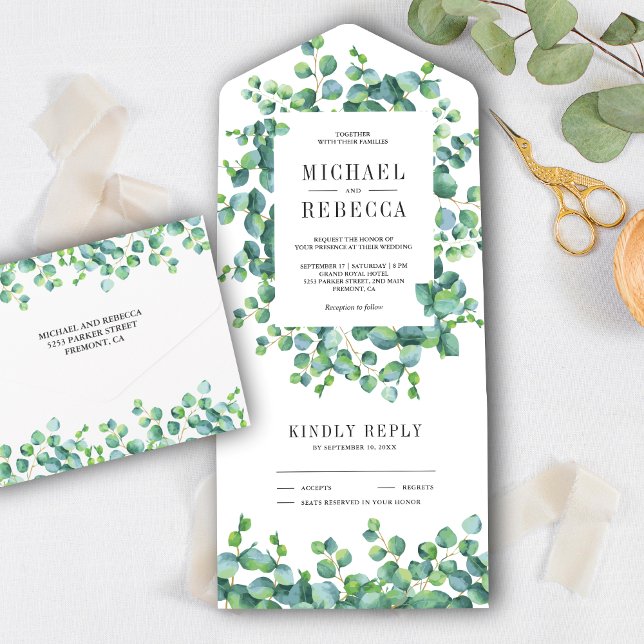 Verde Russo Moderno Eucalyptus Deixa Casamento (Criador carregado)