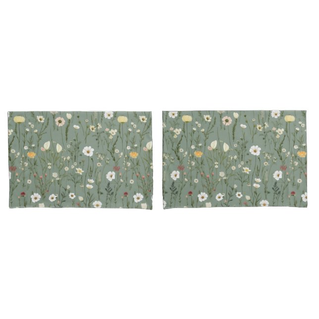 Verde Salvia Amarelo Branco Boho Flores Silvestres (Frente - conjunto)
