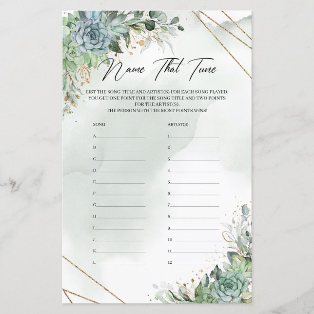 Verde suculenta ouro de eucalipto Nome que Ajusta (Frente)