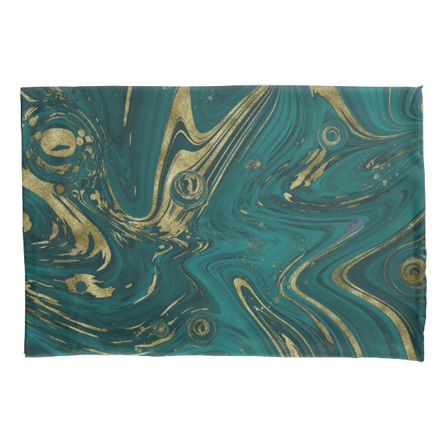 Verde-Teal Moderno e Dourado espiral de mármore (Frente)