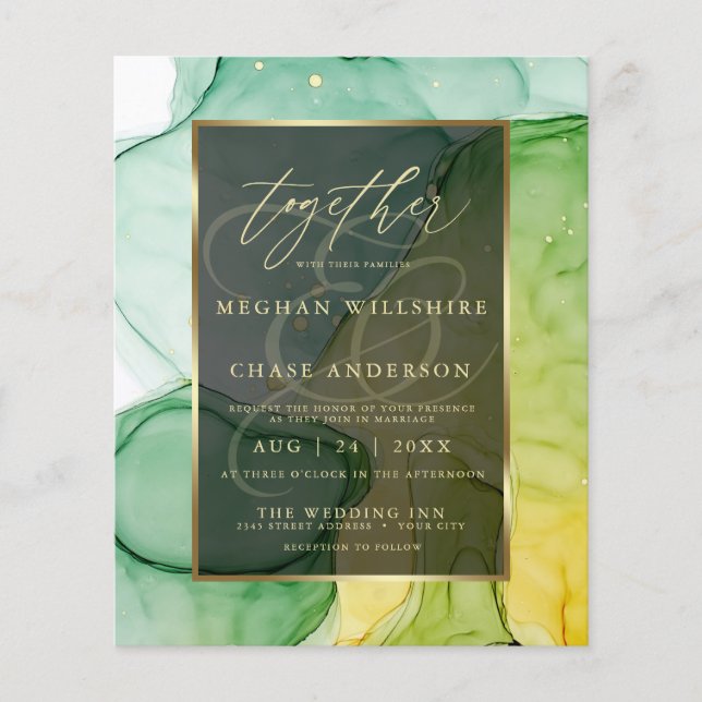 Verdes e Goldes Incríveis Tinta Líquida Abstrato (Frente)