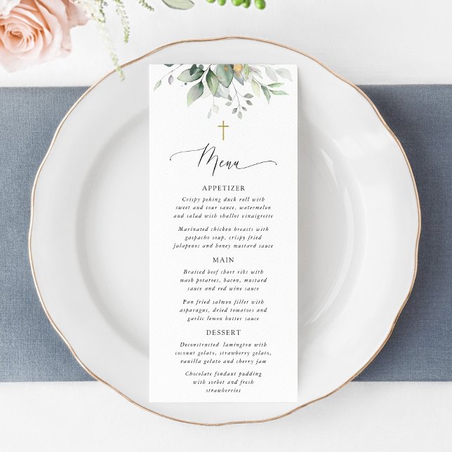 Verdura, Folhas de Eucalipto, Boho, Menu de Batism (Criador carregado)