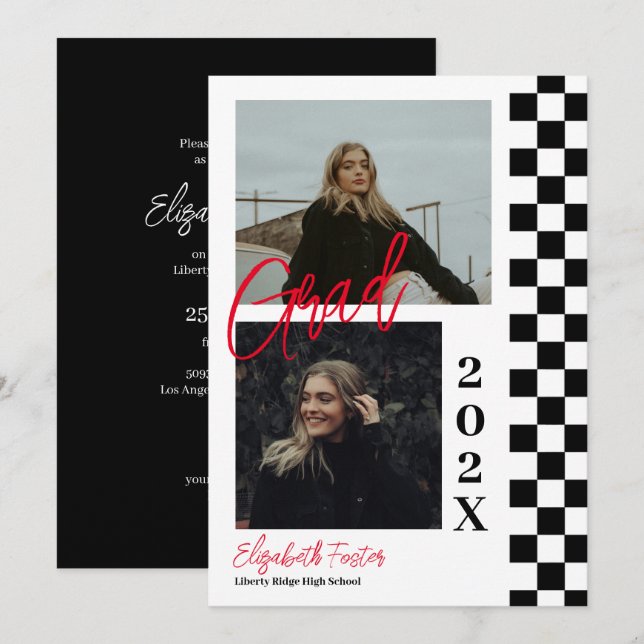 &Verificado com Convite de graduação vermelha (Frente/Verso)