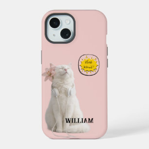 VERIFIQUE MEO Gato Branco com Fones de Ouvido – Pe