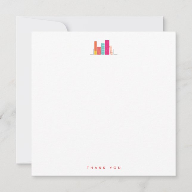 Verme de Livro em Coral e Rosa Obrigado Cartão de  (Frente)