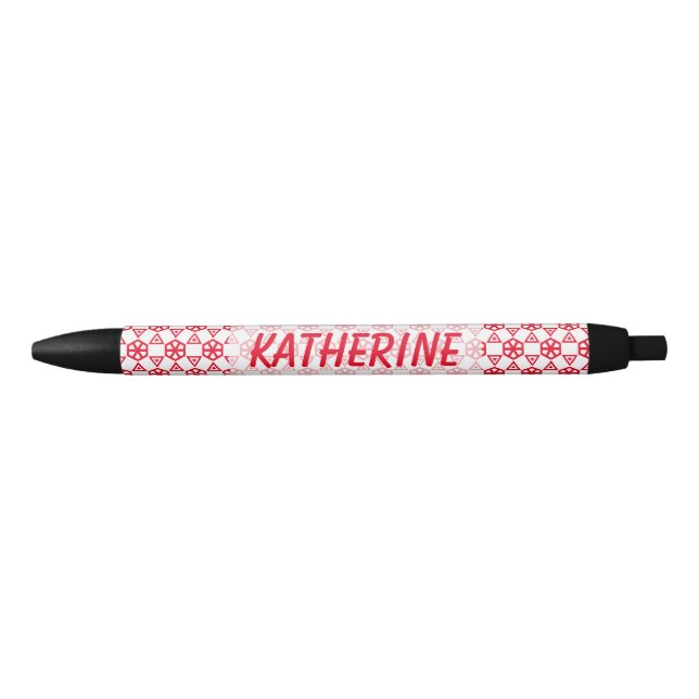 Vermelha Caneta - Flor Geométrico com Nome em Vermelho (Frente)