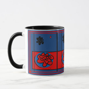 Vermelho azul vívido amigável de caneca de café