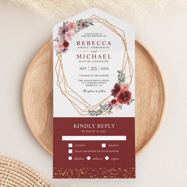 Vermelho Borgonha Bege Rosa Floral Dourado Quadro  (Criador carregado)