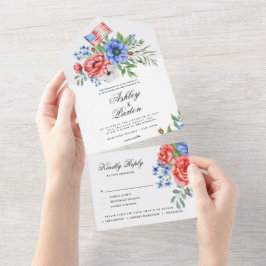 Vermelho Branco e Azul Floral Tudo em Um Único Inv