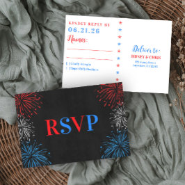 Vermelho Branco & Eu Faço RSVP de Casamento de 4 d