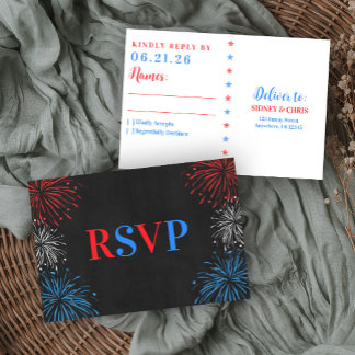 Vermelho Branco & Eu Faço RSVP de Casamento de 4 d