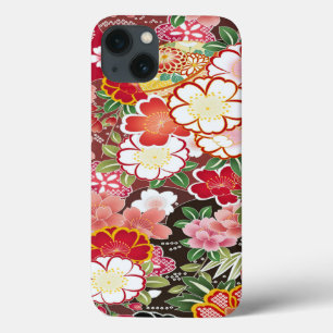 Vermelho branco rosa oriental japonês Kimono Flora