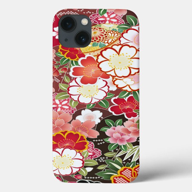 Vermelho branco rosa oriental japonês Kimono Flora (Verso)