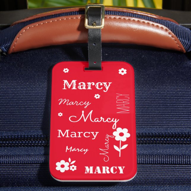 Vermelho com Flores Brancas, Etiqueta de Bagagem P (Frente Insitu 2)