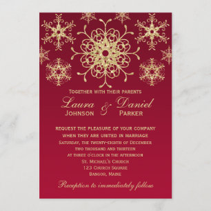 Vermelho, convite de casamento Dourado dos flocos