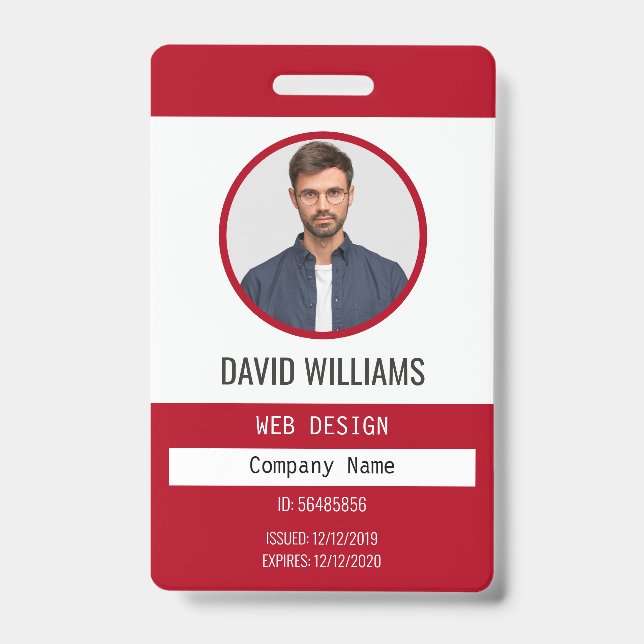 Vermelho | Crachá de identificação da empresa de f (Frente)