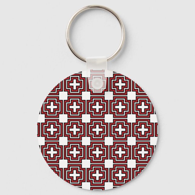 Vermelho cruzado e quadrado - Chaveiro (Frente)