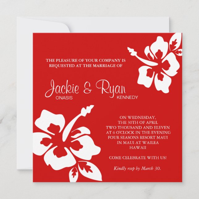 Vermelho de Flor de Hibiscus Convite para Casament (Frente)
