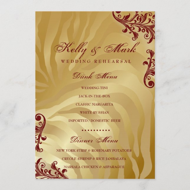 vermelho do menu da bebida do comensal do d'or (Frente)