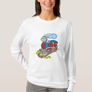 Vermelho e camiseta e presentes azuis do trem